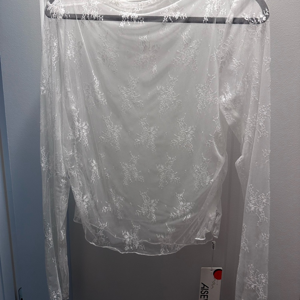Sheer White Lace Long Sleeve Top